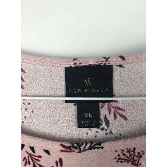 Worthington Pink Floral Cold Shoulder Short Sleeve Blouse Siz XL Raw Hem Stretch - Picture 3 of 9